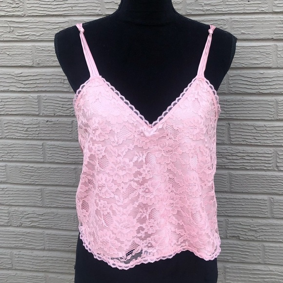 Victoria’s Secret Vintage Gold Label Pink Floral Lace & Satin Cropped Cami Med - Picture 1 of 3